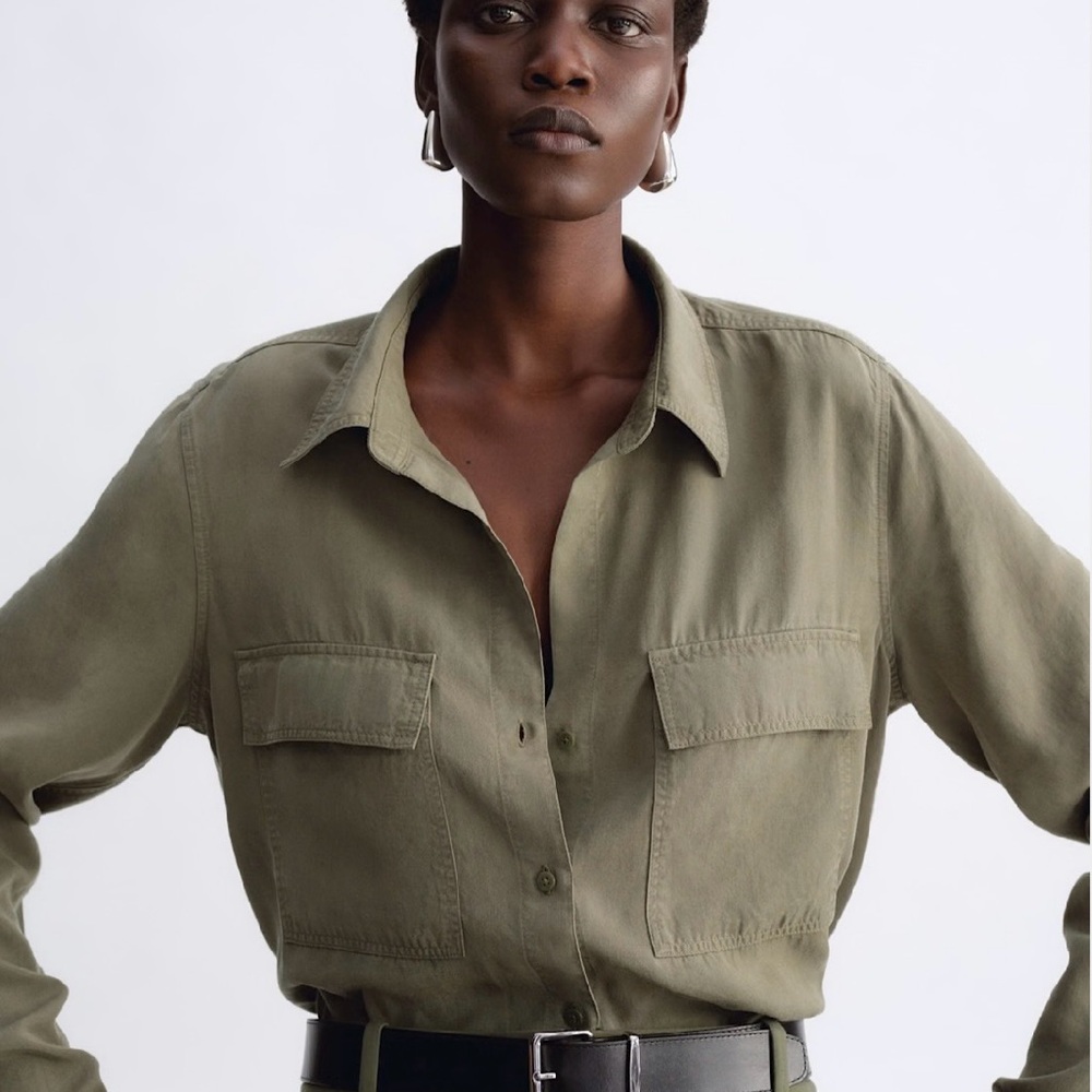 Babaton Olive Green Button-Up Shirt